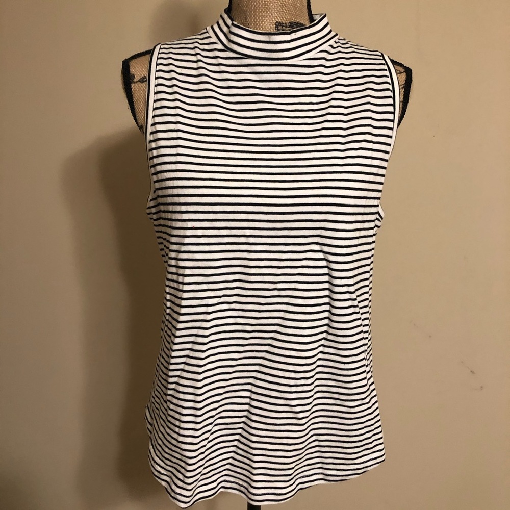 New black & white striped mock neck tank